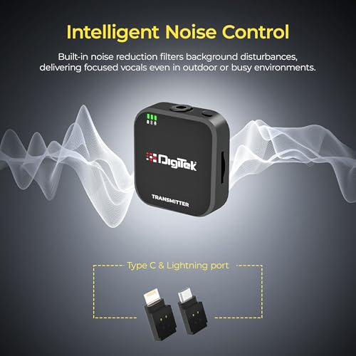 Digitek DWM 121 Wireless Microphone System, TF Card Support, Type C & LTC Connector, 80M Range, 4.5Hr Run Time, Record with Android iOS Smartphone and DSLR for Vlogging, Interviews & Podcast - Image 3