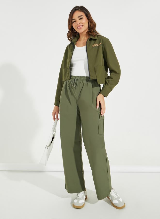 Styli Asymmetric Pocket Zip-Up Crop Shirt  - Image 2