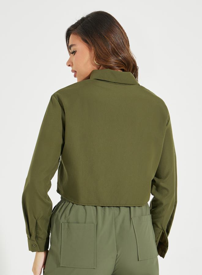 Styli Asymmetric Pocket Zip-Up Crop Shirt  - Image 5