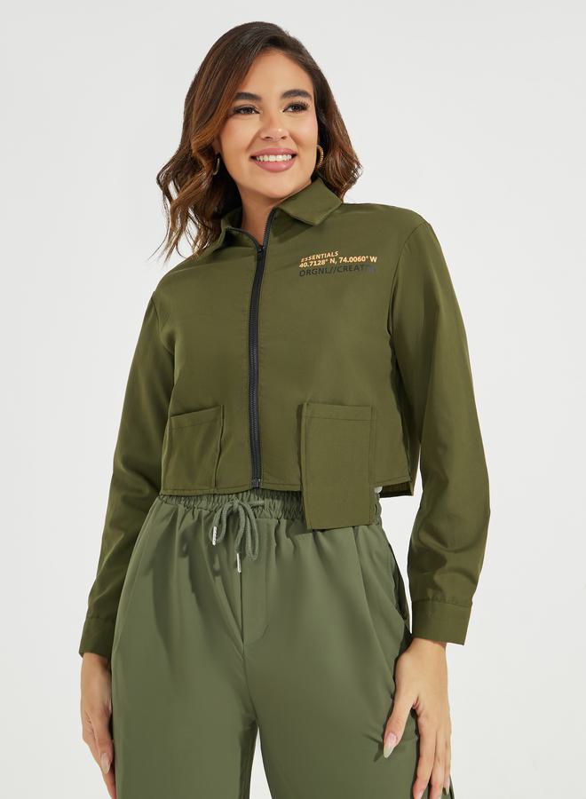 Styli Asymmetric Pocket Zip-Up Crop Shirt  - Image 3