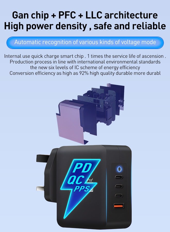 PD3.1 -140W USB C Charger 3-Port GaN Laptop Charger Type C Travel Wall Charger for MacBook Pro/Air, DELL, HP, iPad Pro, iPhone 15 Pro Max, Galaxy S24 Ultra, Steam Deck,Chromebook