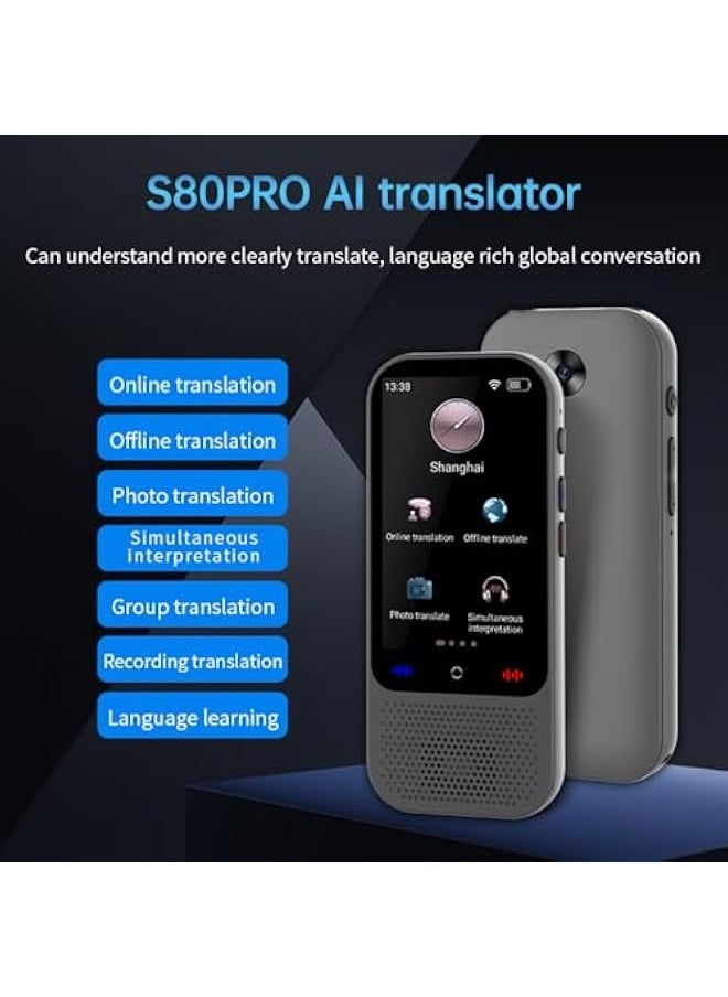 Translator, Portable Language Translator Device with 138 Languages Translating 16 Offline Translation Simultaneous Interpretation Support Voice Video Recording/Photo Translate/ChatGPT Function