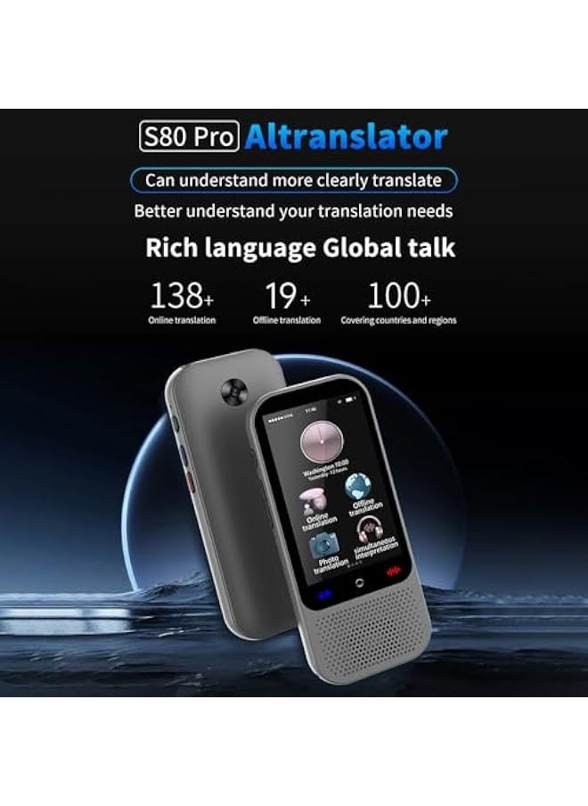 Translator, Portable Language Translator Device with 138 Languages Translating 16 Offline Translation Simultaneous Interpretation Support Voice Video Recording/Photo Translate/ChatGPT Function