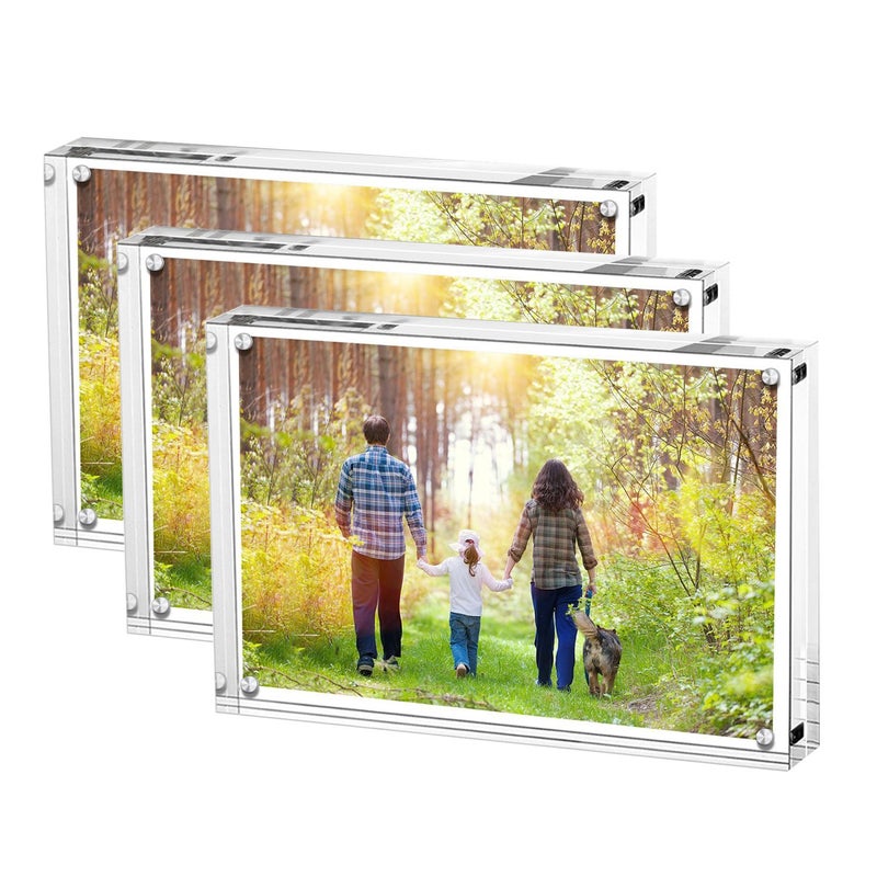 Boxalls Acrylic Photo Frame 10 x 15 cm 4 x 6 inchSet of 3 Double Sided Picture Frame with Magnetic Clear Frameless Desktop Photo Block