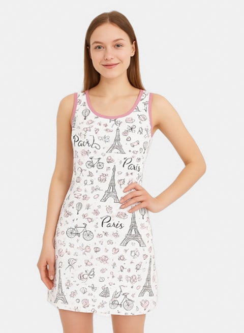 Cookies Sleeveless Nightgown with Eiffel Tower Pattern