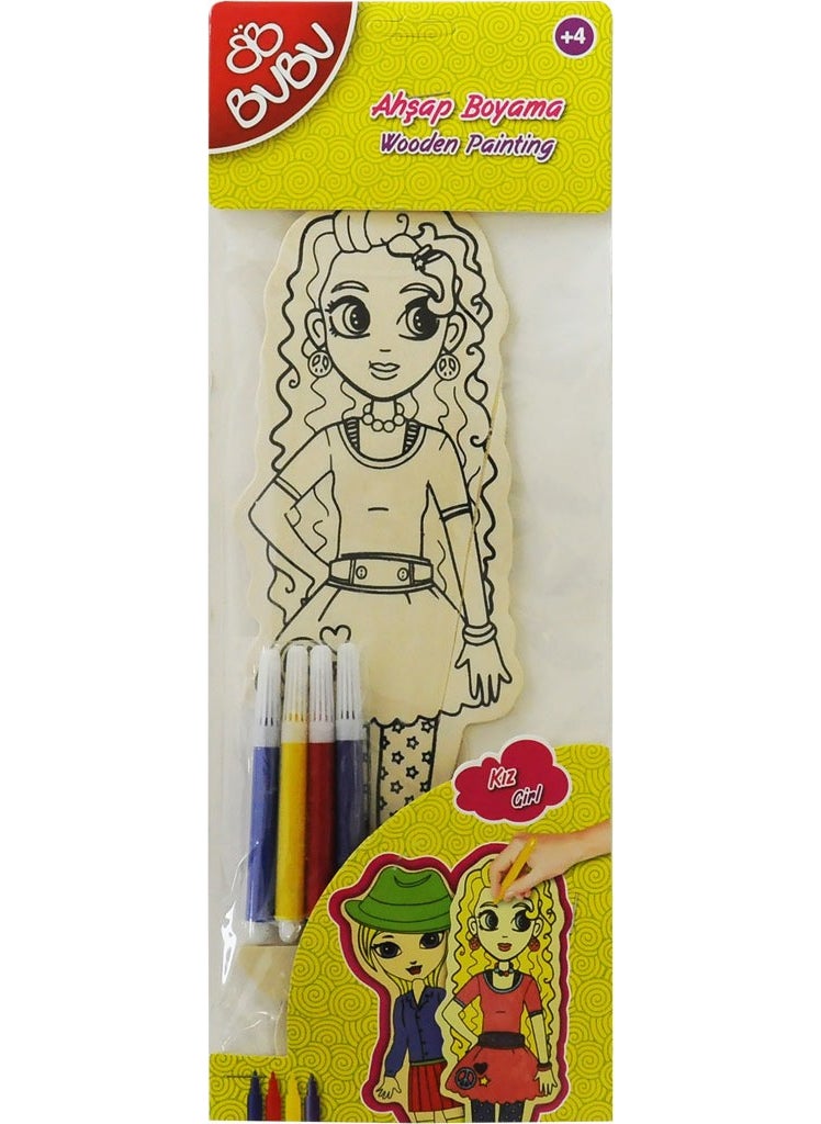 BUBU - -Ab0040 Wooden Girl Painting - Image 1