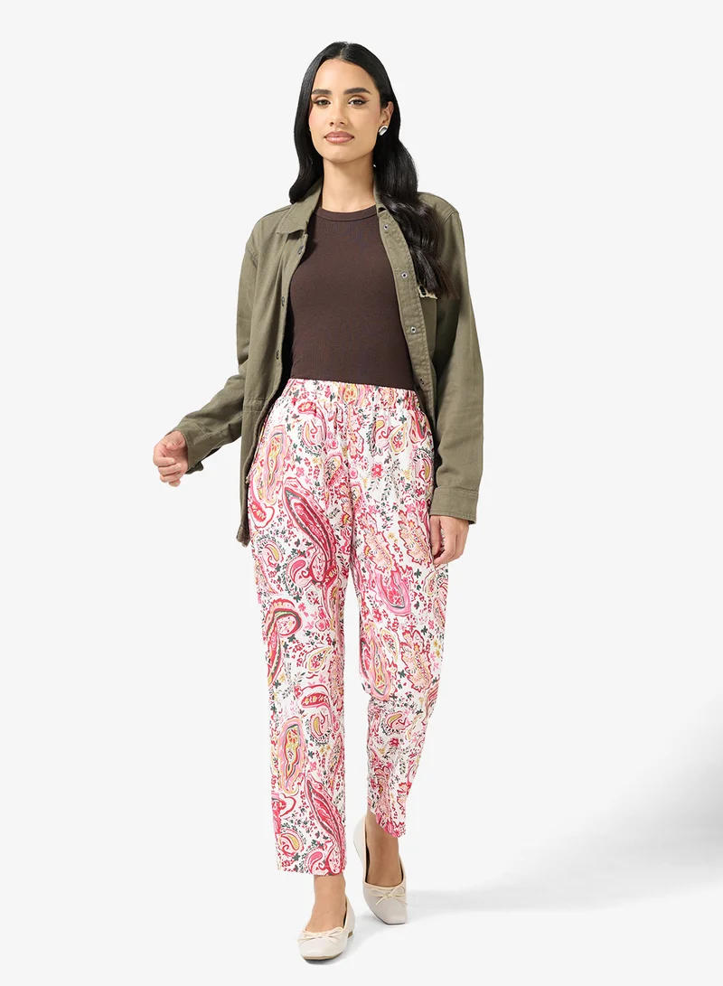 Ginger Paisely Print Casual Comfort Fit Pants