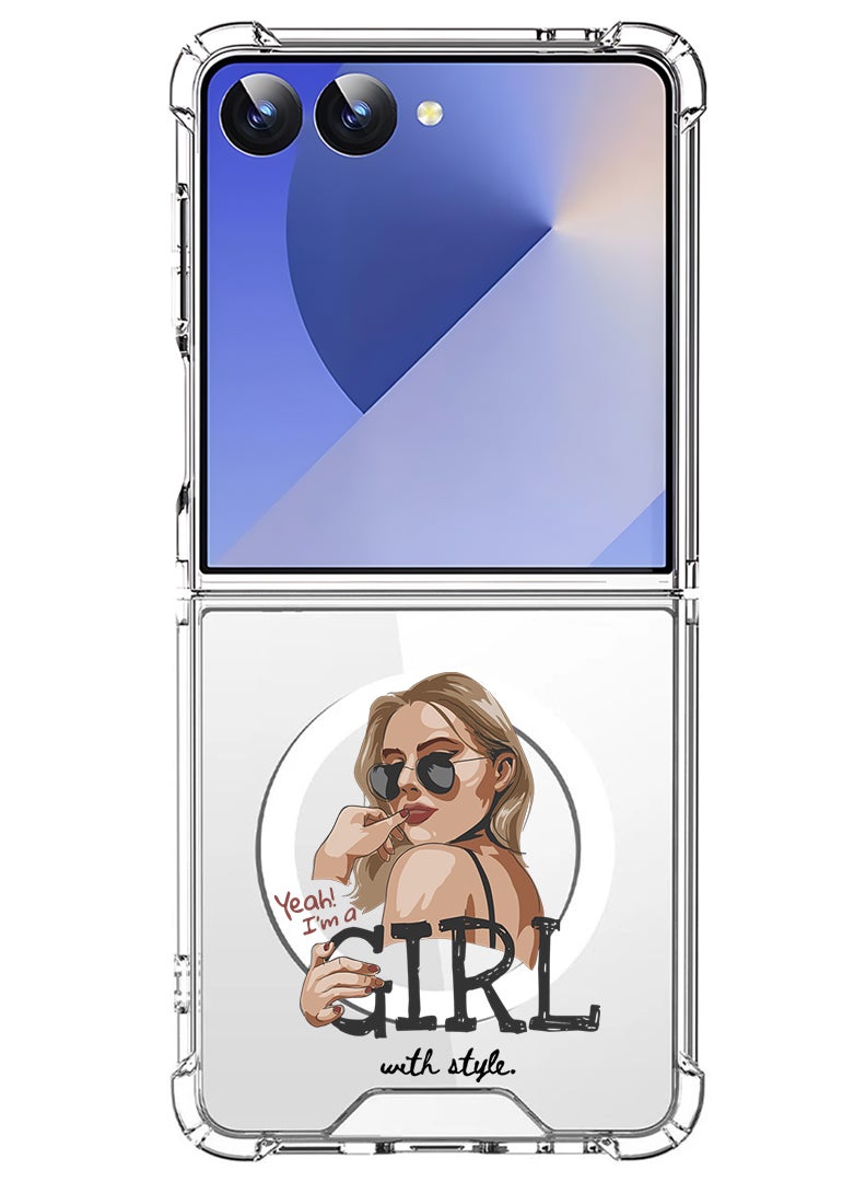 Theodor Magnetic Case for Samsung Galaxy Z Flip 7 Compatible with MagSafe Wireless Charging, Shockproof Phone Bumper Cover Girl with Style - Image 1