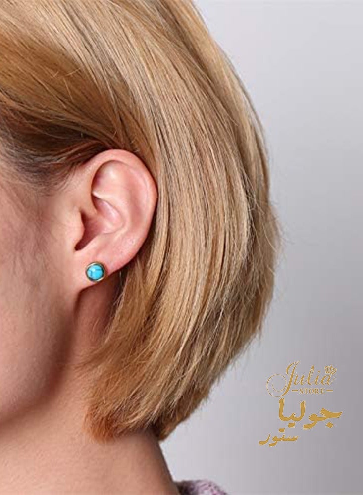 جوليا ستور أقراط مرصعة بالذهب عيار 18 قيراطًا من الفولاذ المقاوم للصدأ 316L بسيطة وبسيطة من الفيروز أقراط مرصعة بأقراط يومية مع ظهر لولبي - Image 3