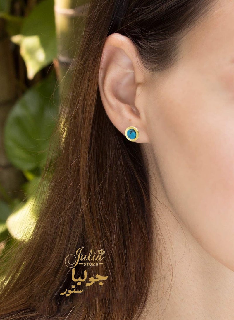 جوليا ستور أقراط مرصعة بالذهب عيار 18 قيراطًا من الفولاذ المقاوم للصدأ 316L بسيطة وبسيطة من الفيروز أقراط مرصعة بأقراط يومية مع ظهر لولبي - Image 4