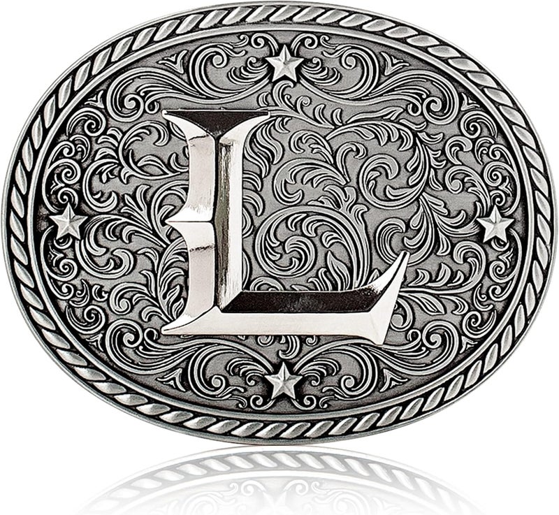 Itera Western Cowboy/Cowgirl Initial Belt Buckle-Silver- Large Letter Buckles for Men and Women - Custom Girls/Boys - Image 1