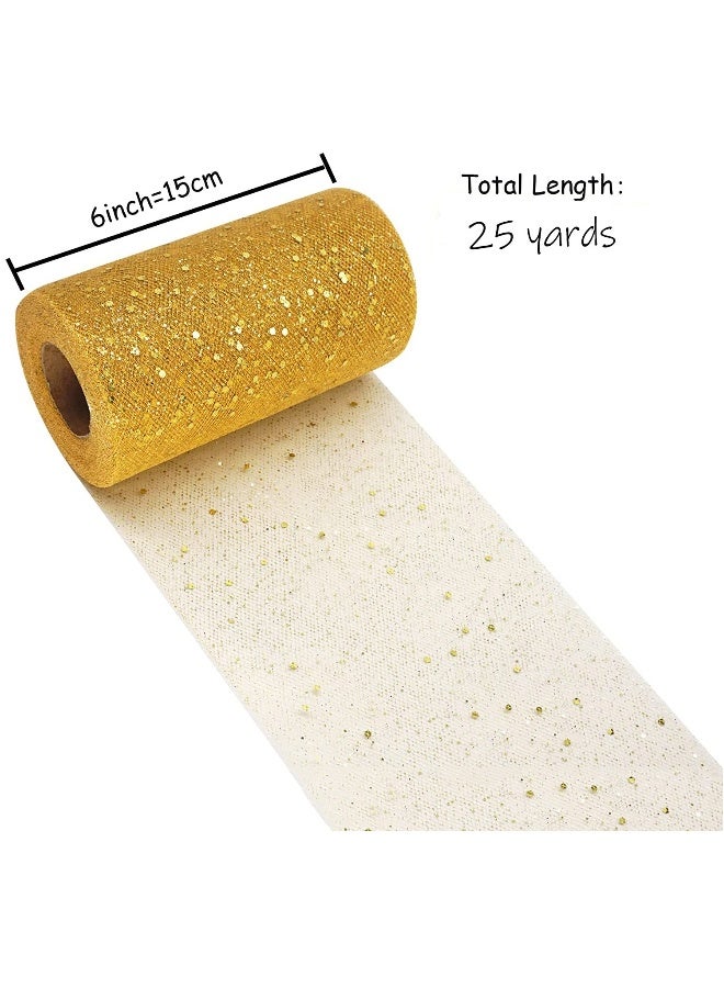 Gold Glitter Tulle Fabric Roll 6 Inch 25 Yards Sequin Ribbon for Wedding, Tutu Skirt, Gift Wrapping, Party Decoration in Antique Gold Color - Image 3