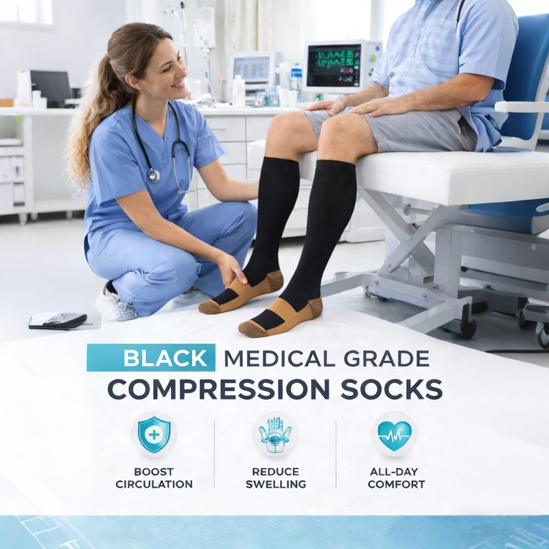Hi Clasmix 5 Pairs Black Copper Fit Medical Compression Socks for Men & Women, 20-30 mmHg Graduated Support for Edema, Varicose Veins, Swelling & Recovery, Knee High Circulation Neuropathy(Black Copper,L-XL) - Image 4