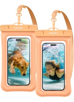Spigen Aqua Shield Floating Universal Waterproof Phone Underwater Case Cover [2 Pack] IPX8 Pouch A610 Compatible with iPhone, Samsung Galaxy and Smartphone Up to 6.9 inches - Apricot  - Image 1