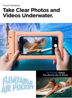Spigen Aqua Shield Floating Universal Waterproof Phone Underwater Case Cover [2 Pack] IPX8 Pouch A610 Compatible with iPhone, Samsung Galaxy and Smartphone Up to 6.9 inches - Apricot  - Image 4