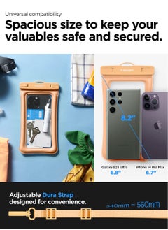 Spigen Aqua Shield Floating Universal Waterproof Phone Underwater Case Cover [2 Pack] IPX8 Pouch A610 Compatible with iPhone, Samsung Galaxy and Smartphone Up to 6.9 inches - Apricot  - Image 5