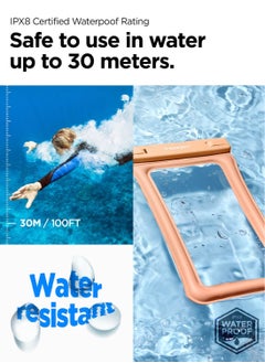 Spigen Aqua Shield Floating Universal Waterproof Phone Underwater Case Cover [2 Pack] IPX8 Pouch A610 Compatible with iPhone, Samsung Galaxy and Smartphone Up to 6.9 inches - Apricot  - Image 3