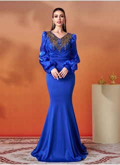 Madam Uniq New Arrival Women's Long Sleeve V-Neck Embroidered Slim-Fit Sequin Mermaid Evening Gown  - Image 1