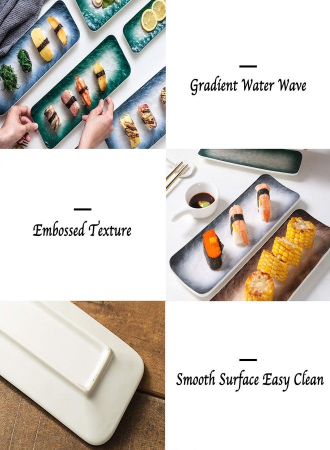 Eglaf 11.5'' Ceramic Platters - Rectangular Embossed Texture Sushi Plates - Party Porcelain Serving Trays for Appetizer, Dishes Decoration, Entertain Guests (Set of 3 Colors) - Image 3