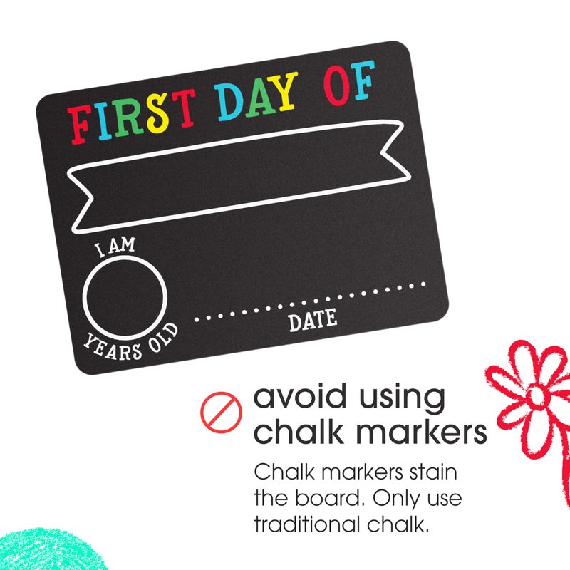 Pearhead First and Last Day Chalkboard Signs  Reusable And Erasable Chalkboard  Ideal Photo Memory Prop for School Milestones  Includes 2 Chalk Signs With White and Yellow Chalk - Image 5