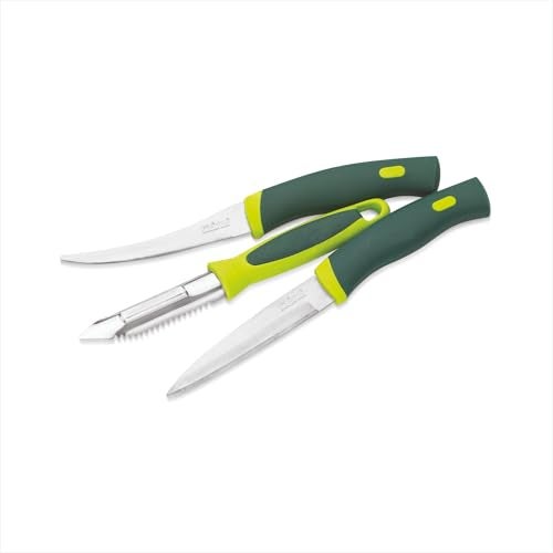 RITU Stainless Steel Kitchen Knife and Peeler Set of 3 Combo | for Daily Use | Sharp Blades Multipurpose Peeling Cutting Tool | Rust -Resistant Durable Blades | Green Ergonomic Handle - Image 1