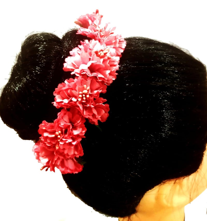 Artificial Pich Flower Bun Brooch Veni Hair Accessories - Image 2