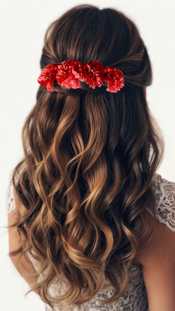 Artificial Pich Flower Bun Brooch Veni Hair Accessories - Image 3