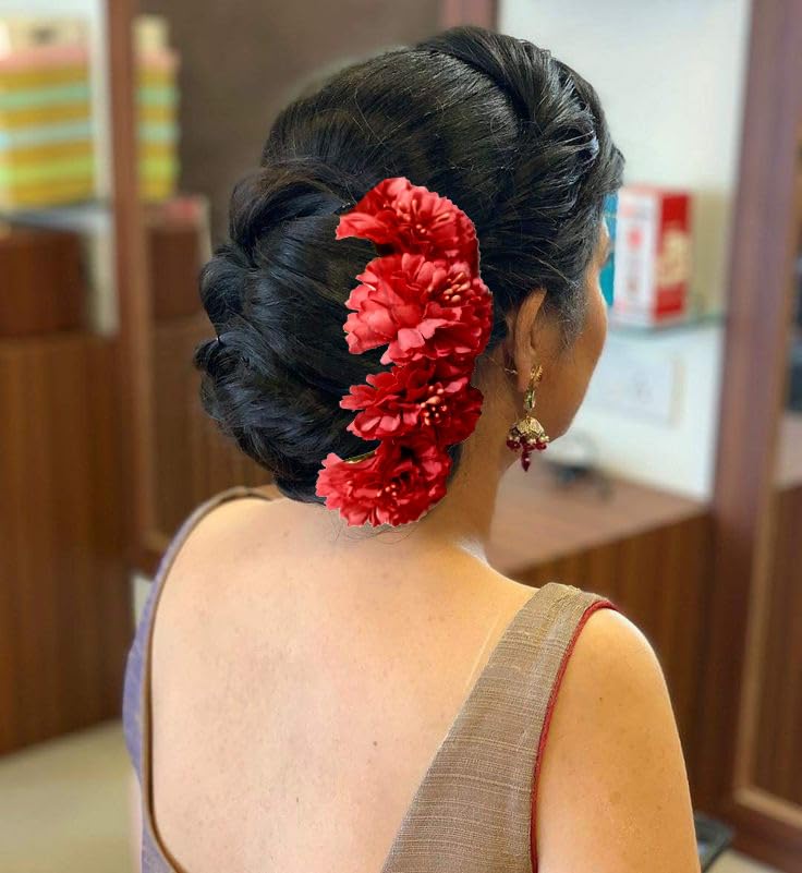 Artificial Pich Flower Bun Brooch Veni Hair Accessories - Image 5