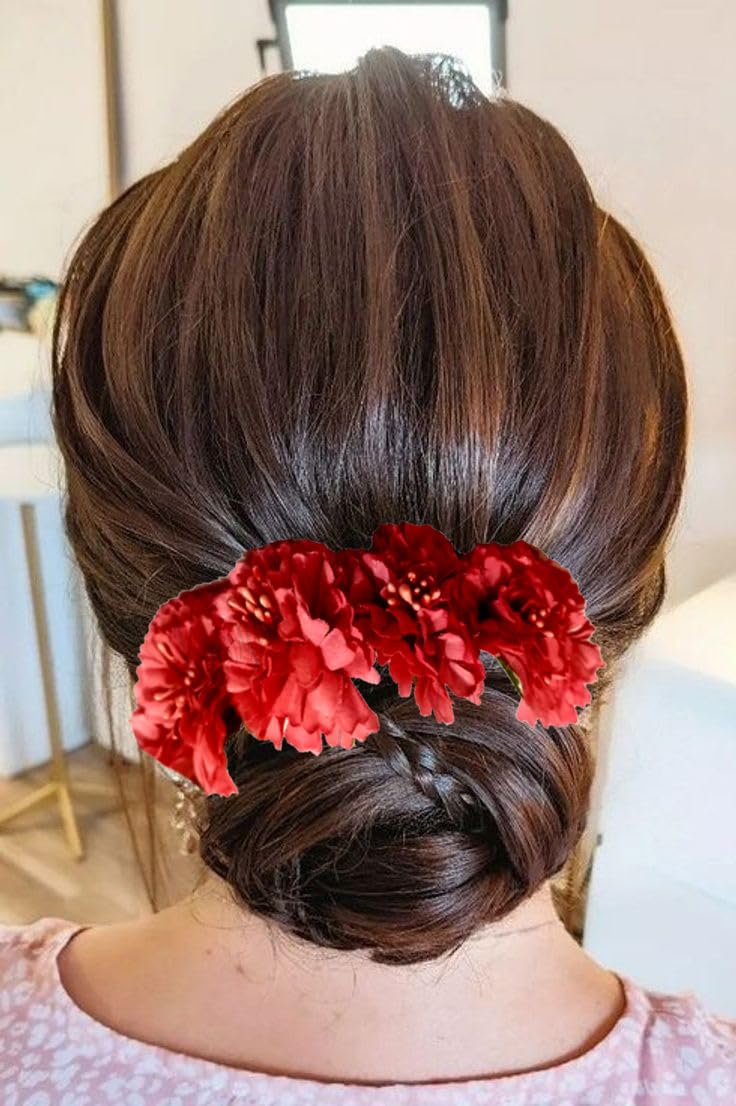 Artificial Pich Flower Bun Brooch Veni Hair Accessories - Image 4