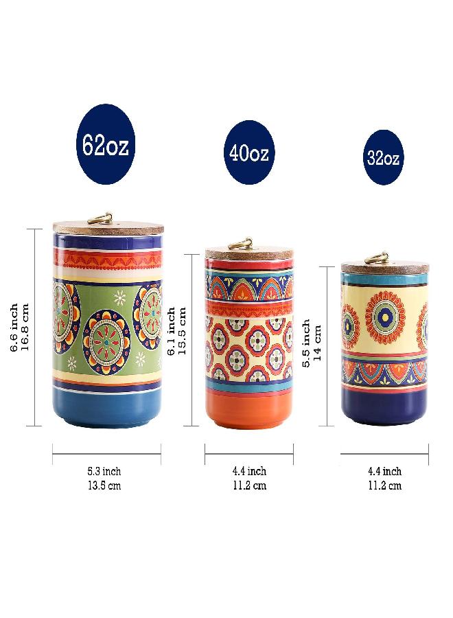Bico Bico Tunisian Ceramic Canister Set of 3 for Kitchen Counter, 62oz, 40oz, 32oz each, with Wooden Air Tight Lid, Food Storage Jar for storing Coffee, Tea, Spice, Dishwasher Safe  - Image 2