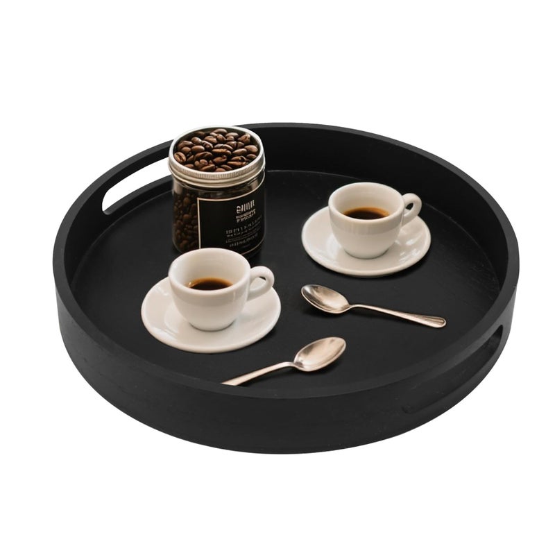 Hodeframe Round Ottoman Table Tray - Rustic Wooden Serving Tray for Farmhouse Decorative Oversized Coffee Table Trays Living Room Kitchen Counter Breakfast Black - Image 1