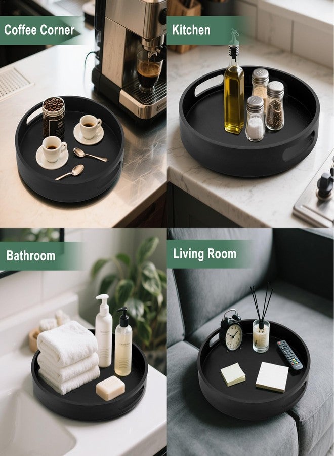 Hodeframe Round Ottoman Table Tray - Rustic Wooden Serving Tray for Farmhouse Decorative Oversized Coffee Table Trays Living Room Kitchen Counter Breakfast Black - Image 5