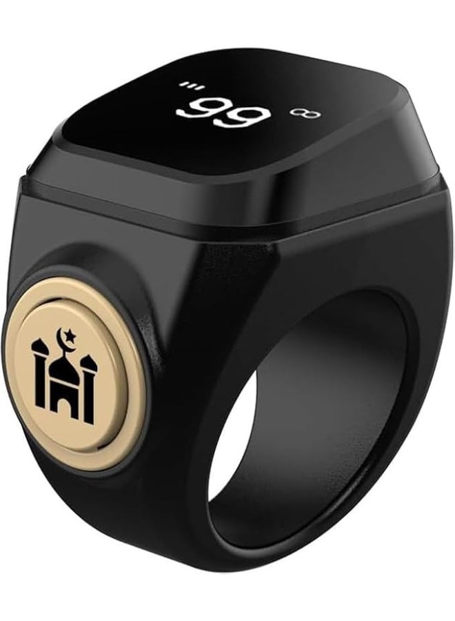 جولدن أروز عداد رقمي للأصابع ومنبه لوقت الصلاة للذكر اليومي، جهاز إسلامي عصري يُرتدى على المعصم بشاشة OLED ساطعة وجهاز تتبع مدمج للتسبيح - خاتم مقاوم للماء - أسود - 18 مم - Image 1