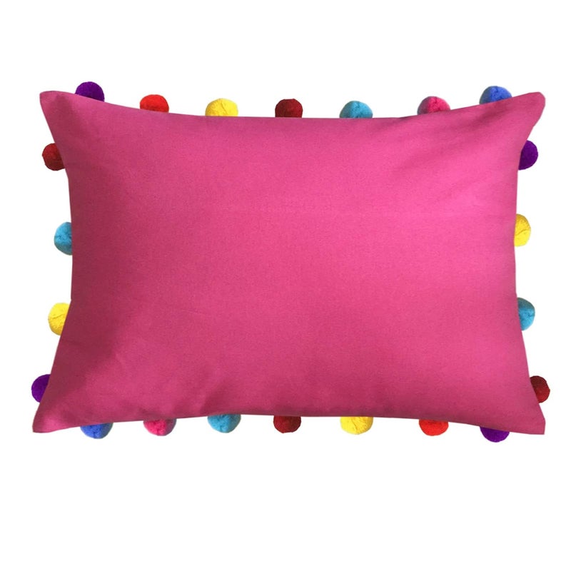 Lushomes Lushomes 3 Piece Raspberry Cushion Cover with Colorful Pom Poms 14 X 20 Pink  - Image 2
