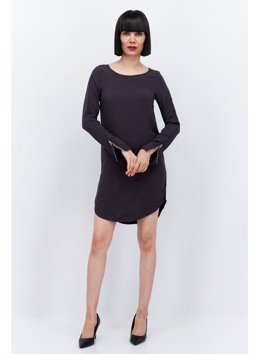 Divided by H&M - Women Solid Long Sleeve Mini Dress, Dark Grey - Image 1