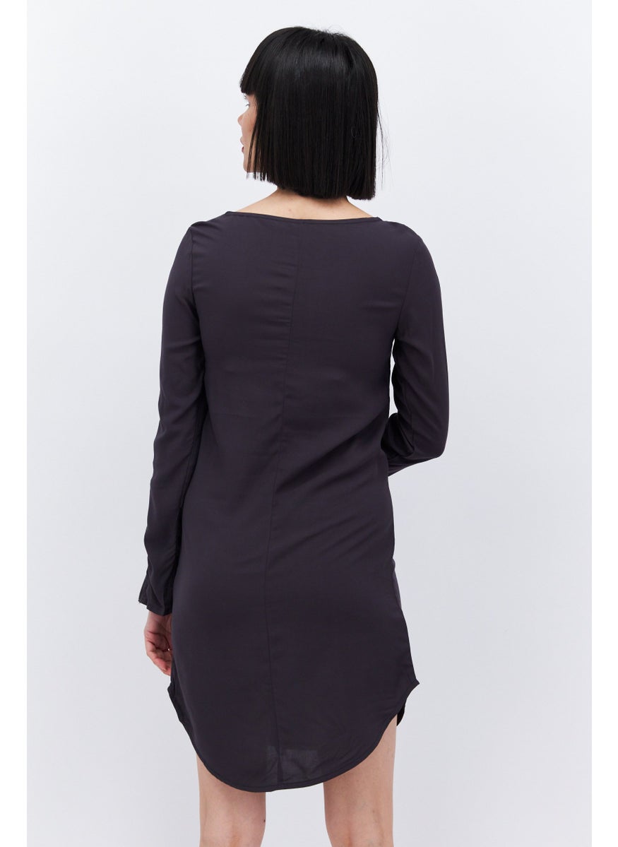 Divided by H&M - Women Solid Long Sleeve Mini Dress, Dark Grey - Image 1