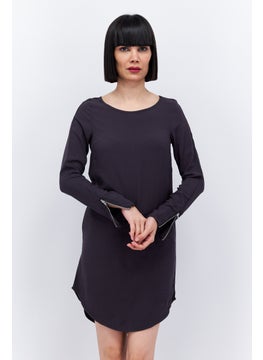 Women Solid Long Sleeve Mini Dress, Dark Grey