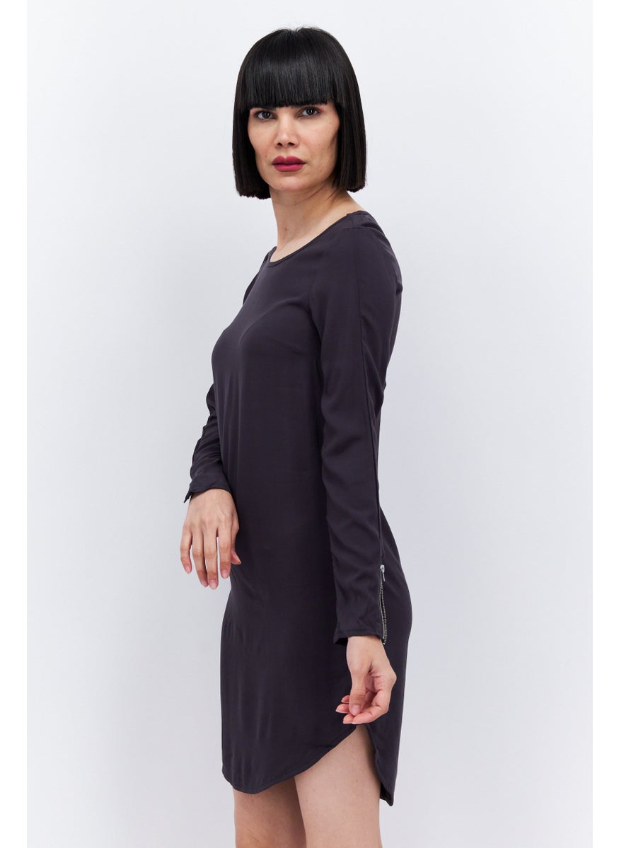 Divided by H&M - Women Solid Long Sleeve Mini Dress, Dark Grey - Image 1
