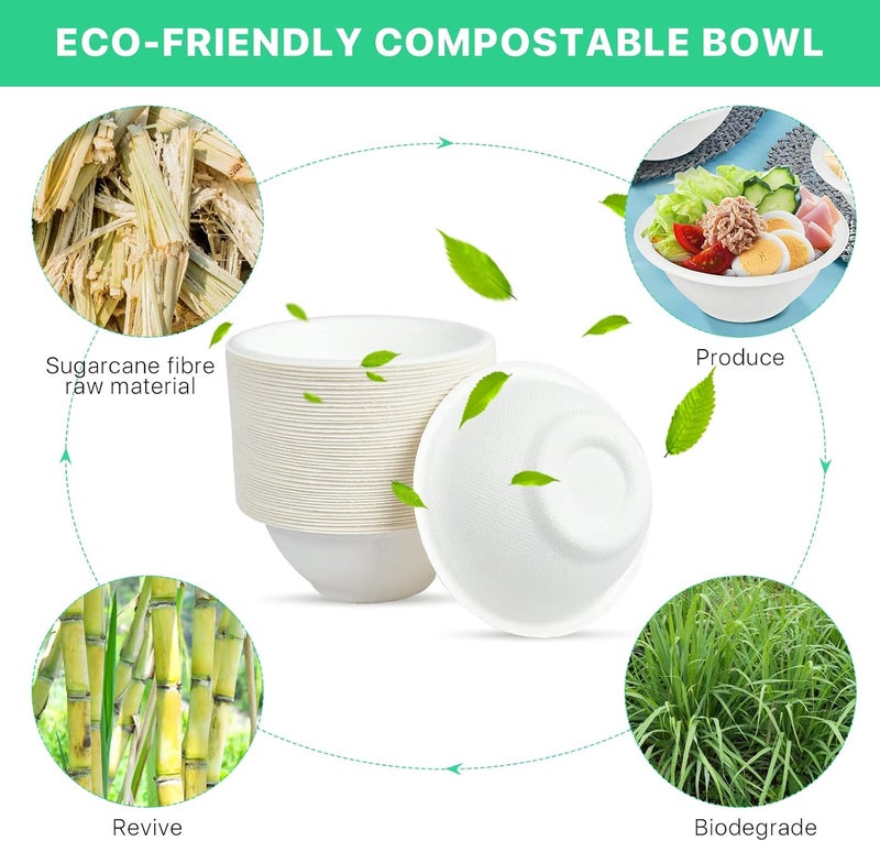 Elesunory 200 Pack Paper Bowls White Disposable Bowls Small Sugar Cane Fibers Party Bowls for Ice Cream Fruits Salad Soup Hot or Cold Use Catering Picnics Camping and Restaurant Supplies (8 oz) - Image 5