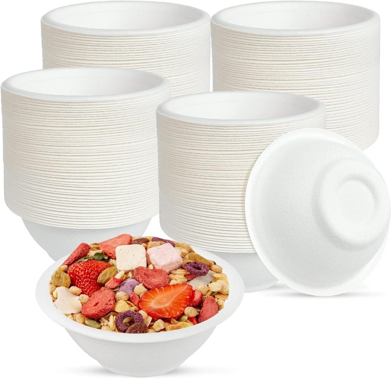 Elesunory 200 Pack Paper Bowls White Disposable Bowls Small Sugar Cane Fibers Party Bowls for Ice Cream Fruits Salad Soup Hot or Cold Use Catering Picnics Camping and Restaurant Supplies (8 oz) - Image 1