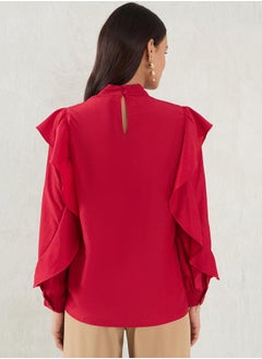 Femmella Solid Ruffled Detail High Neck Top by Styli  - Image 2