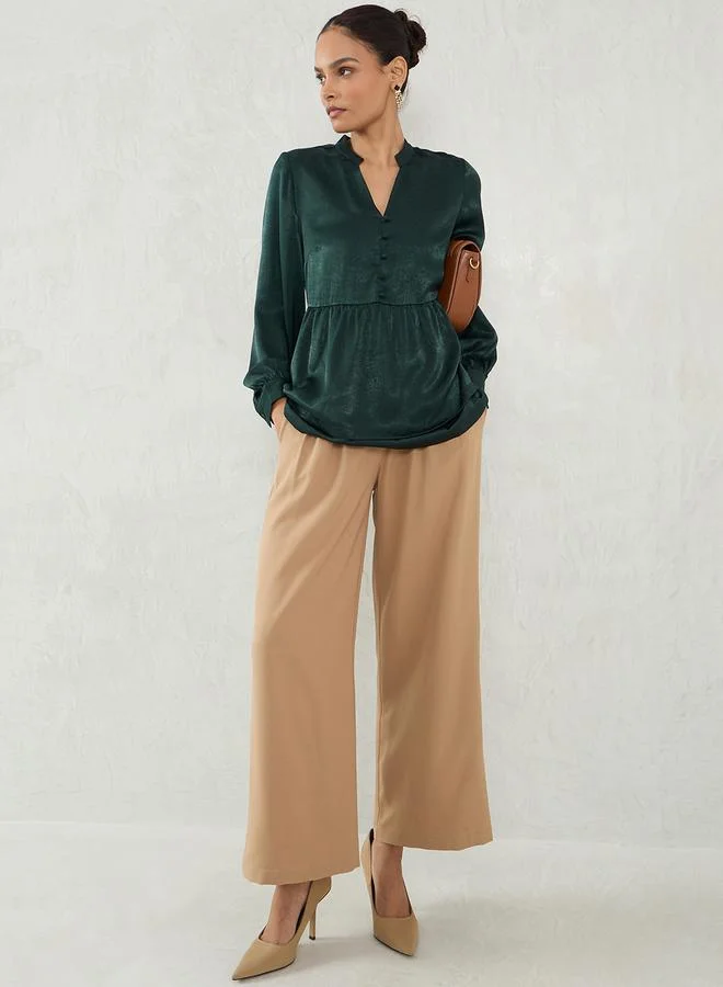Femmella Femmella Solid Satin Layered Peplum Top