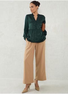 Femmella Solid Satin Layered Peplum Top by Styli  - Image 5