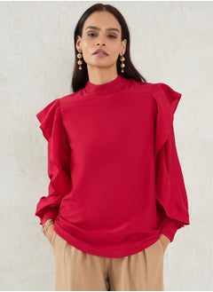 Femmella Solid Ruffled Detail High Neck Top by Styli  - Image 1