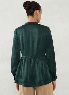 Femmella Solid Satin Layered Peplum Top by Styli  - Image 2