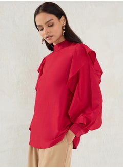 Femmella Solid Ruffled Detail High Neck Top by Styli  - Image 3