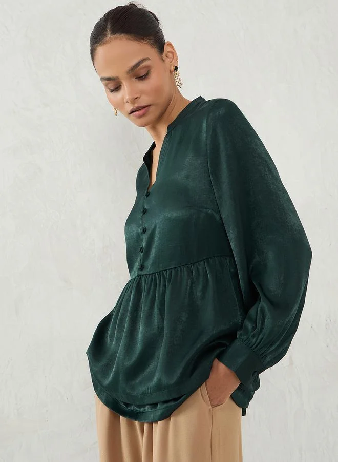 Femmella Femmella Solid Satin Layered Peplum Top