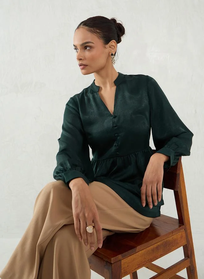 Femmella Femmella Solid Satin Layered Peplum Top