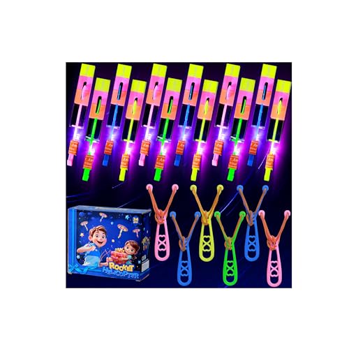 SCIONE مجموعة SCIONE 24 طقم طيران LED 24 قاذف 24 طائرة هليكوبتر متوهجة 48 قطعة ألعاب طائرة ألعاب خارجية متوهجة في الظلام لوازم الحفلات هدايا للحفلات للأطفال 81248 - Image 1