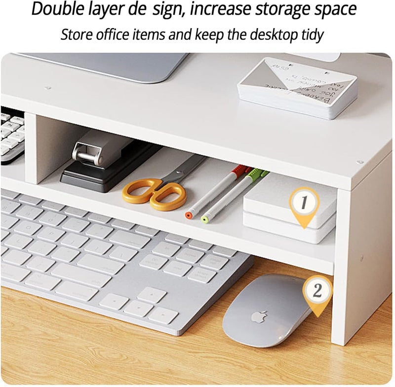 Ketumal Bamboo Monitor Stand Riser,2 Tiers Computer Stand with Storage Shelf | Printer,PC,Save Space Laptop Desk for Home and Office (MS (white) 6 Box) - Image 3